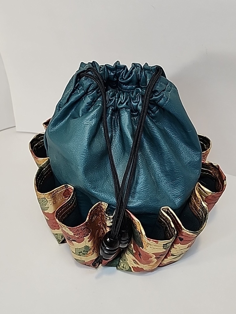 Teal Drawstring Tool Pouch with Floral Tool Organizer